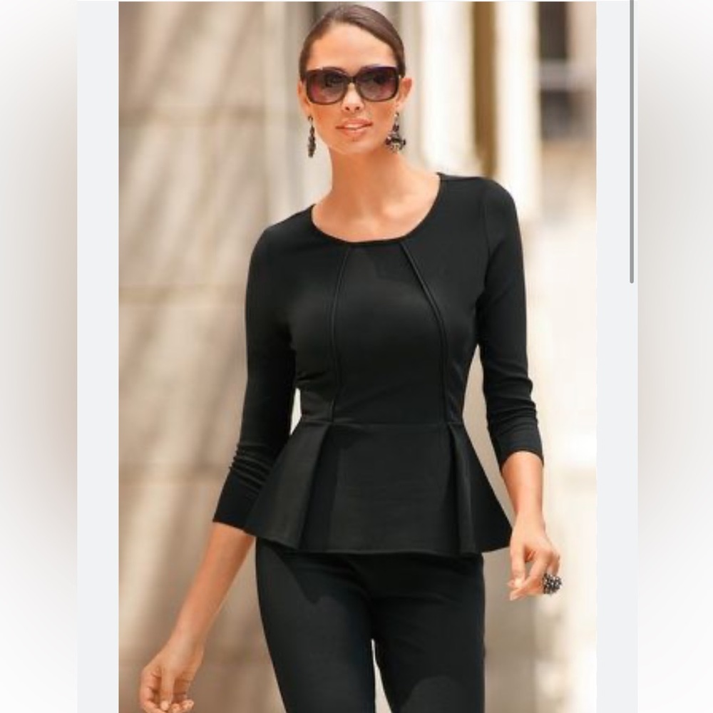 Black White Market 3/4 Sleeve Medium Peplum Asymmetric  Neckline